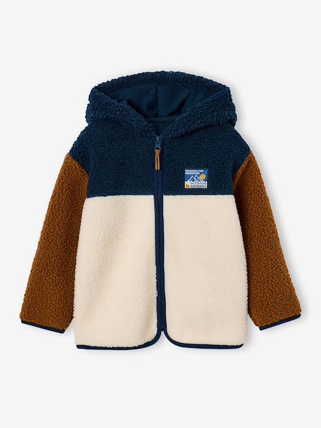 Gilet zippé à capuche garçon bleu moyen+vert sapin 3 - vertbaudet enfant 