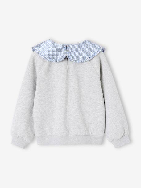 Sweat fille col claudine broderie anglaise écru+gris chiné+mauve+rose pâle+rouge 6 - vertbaudet enfant 