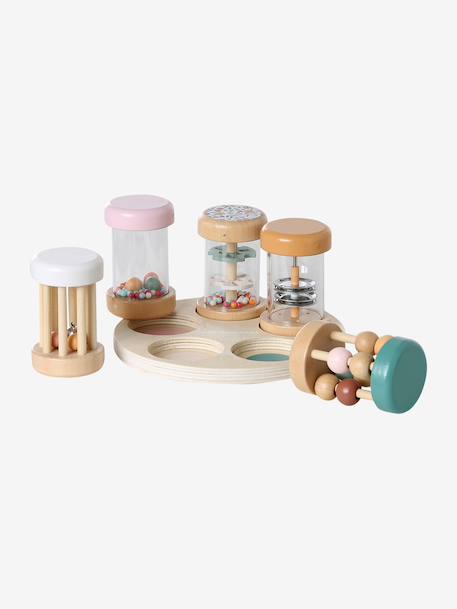 Set de 5 hochets musicaux en bois FSC® bois+Rétro Flower 6 - vertbaudet enfant 