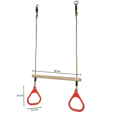 Kangui trapèze balançoire en bois avec anneaux de gymnastique pour enfant pour structure de jeux Marron 3 - vertbaudet enfant 