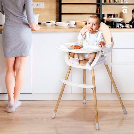 Chaise haute 2 en 1 pliable évolutive Bocuse Beige et blanc 2 - vertbaudet enfant 