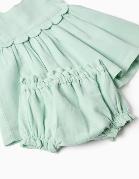 Robe et bloomer en coton et lin Vert clair 4 - vertbaudet enfant 