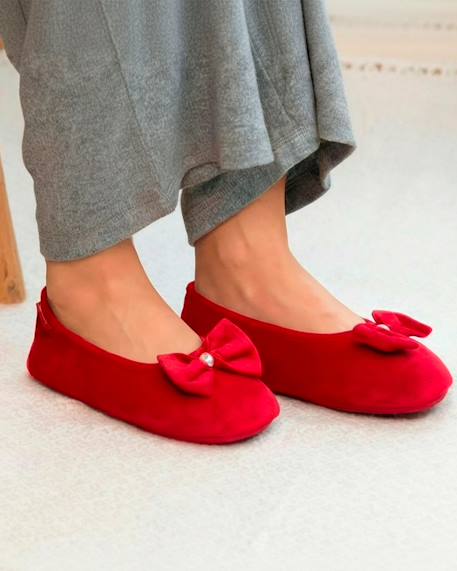 Chaussons ballerines microvelours semelle ultra souple mousse à mémoire forme Noir+Pois gris+Rouge 14 - vertbaudet enfant 