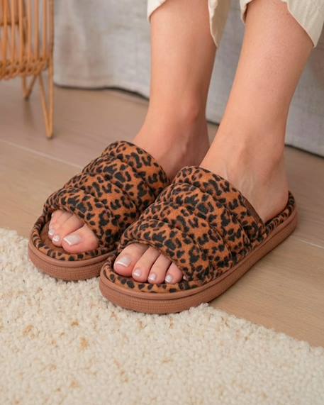 Chaussons mules ouvertes velours semelle bloup xtra confort Bleucanard+Léopard camel+Multicolor+Vertamande 8 - vertbaudet enfant 