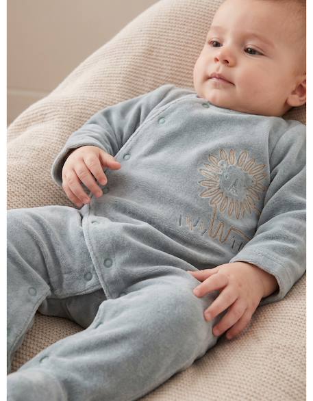 Pyjama bébé velours brodé Vert 2 - vertbaudet enfant 