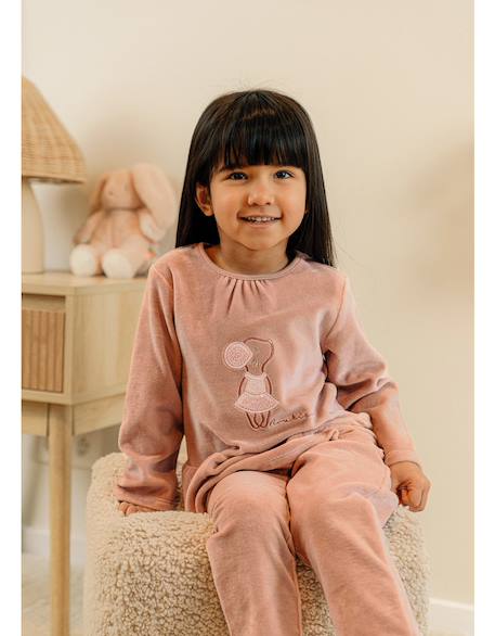 Pyjama enfant velours brodé Rose 1 - vertbaudet enfant 
