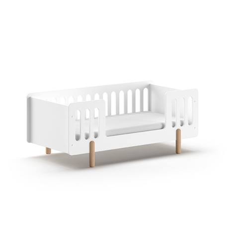 Lit enfant avec sommier pin massif et imitation bois  darius Blanc bois 3 - vertbaudet enfant 