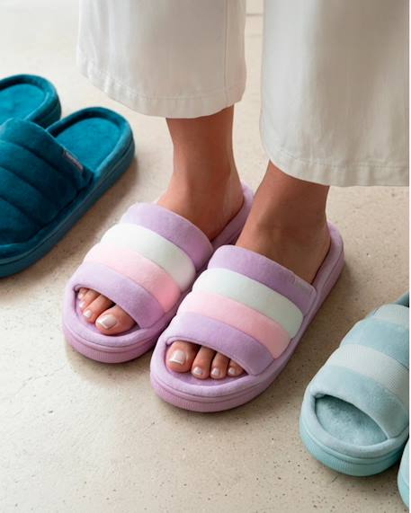 Chaussons mules ouvertes velours semelle bloup xtra confort Bleucanard+Léopard camel+Multicolor+Vertamande 14 - vertbaudet enfant 