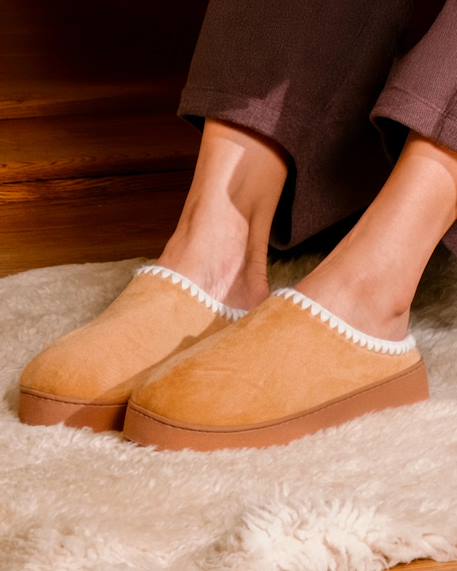 Chaussons mules à talon compensé de 3,5 cm, très confortables Cachou+Camel 8 - vertbaudet enfant 