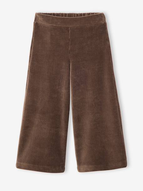 Pantalon fille large en velours anthracite+bleu grisé+chocolat+écru+kaki+marron+mauve+prune+rose 10 - vertbaudet enfant 
