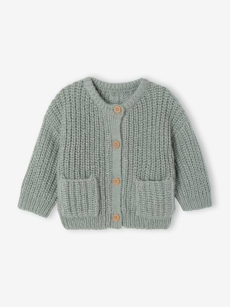 Gilet bébé en maille grosse jauge beige chiné+vert sauge 8 - vertbaudet enfant 