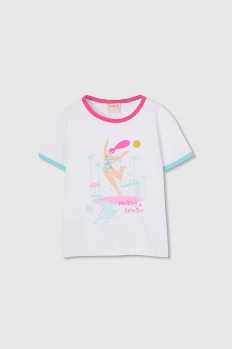 T-shirt coton imprimé piscine pour fille Blanc 1 - vertbaudet enfant 