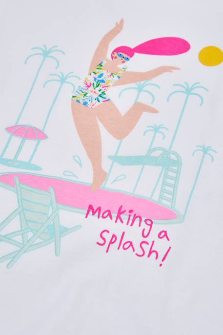T-shirt coton imprimé piscine pour fille Blanc 4 - vertbaudet enfant 