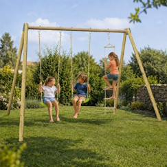 Jouet-Jeux de plein air-Portique balançoire double pour enfants avec echelle de corde - Jardin Extérieur