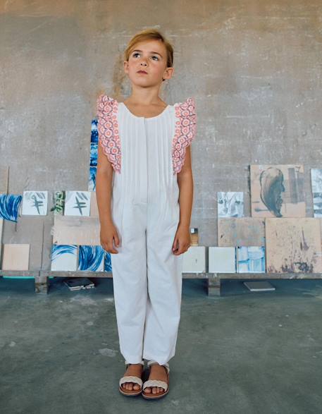 Combinaison en coton à jambes larges et volants Beige clair 2 - vertbaudet enfant 