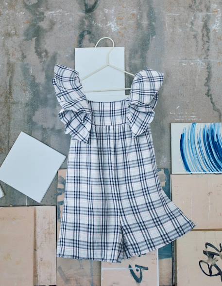 Combinaison en coton à motif à carreaux b&s Bleu foncé 2 - vertbaudet enfant 