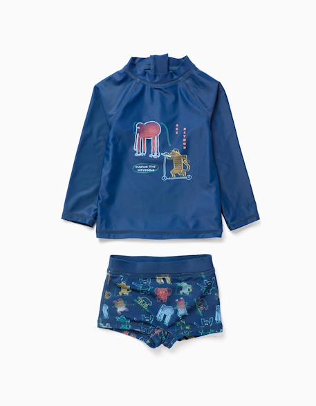 Ensemble de bain avec protection uv 40+ et motif Bleu foncé 2 - vertbaudet enfant 