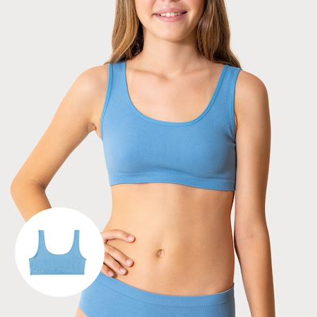 Brassière fille sans couture côtelée Bleu niagara+Bleu nuage 2 - vertbaudet enfant 
