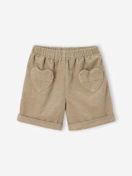 Short en velours poches coeur fille facile à enfiler kaki+marine+rose+vieux rose 1 - vertbaudet enfant 