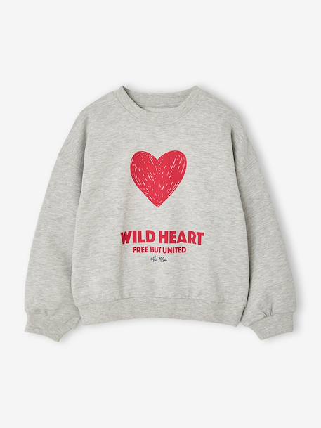Sweat fille col rond manches longues bleu chambray+gris chiné 10 - vertbaudet enfant 