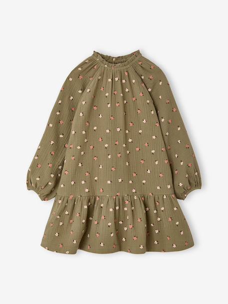 Robe courte fille écru+kaki 4 - vertbaudet enfant 