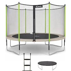 Trampoline jardin ø 430?cm + filet + échelle + bâche - jumpi 430 - taupe/vert  - vertbaudet enfant