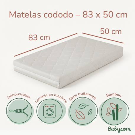 Babysom - matelas cododo bébé 50x83 cm - housse en viscose de bamboo - sans traitement chimique - déhoussable - certifié oekotex Blanc 5 - vertbaudet enfant 