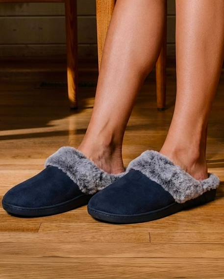 Chaussons mules semelle ergonomique confort, velours Marine+Noir+Rayures 2 - vertbaudet enfant 