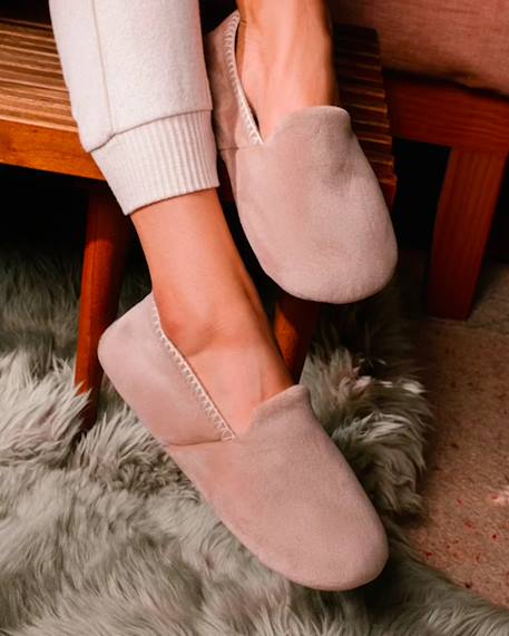 Chaussons slippers velours, semelle gomme antidérapante Beige 2 - vertbaudet enfant 