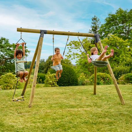Portique 2 balançoires amandier bois h190cm Marron - gris anthracite - vert kaki - moutarde 1 - vertbaudet enfant 