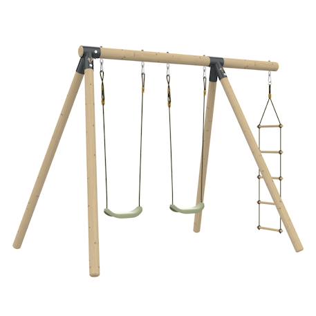 Portique 2 balançoires amandier bois h190cm Marron - gris anthracite - vert kaki - moutarde 2 - vertbaudet enfant 