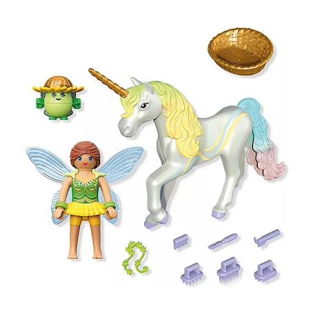 Playmobil Magic Unicorns – Licorne De Collection Fleur D'Arc-en-Ciel Avec Fée, Accessoires Interchangeables, Cadeau Magique Pour Enfants Dès 4 Ans