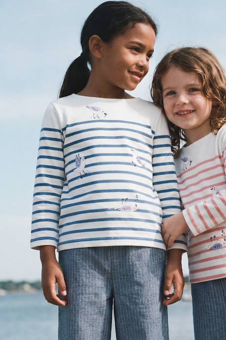 Marinière en coton épais enfant Blanc/dahlia+Blanc/federal blue 3 - vertbaudet enfant 
