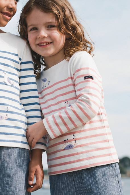 Marinière en coton épais enfant Blanc/dahlia+Blanc/federal blue 1 - vertbaudet enfant 