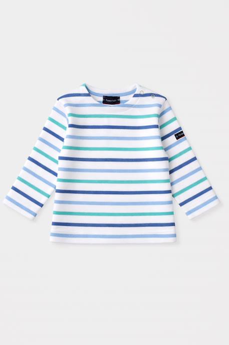 Marinière tricolore bébé - coton épais Blanc/ federal blue/ pool+Blanc/dahlia/peachnectar/popco 1 - vertbaudet enfant 