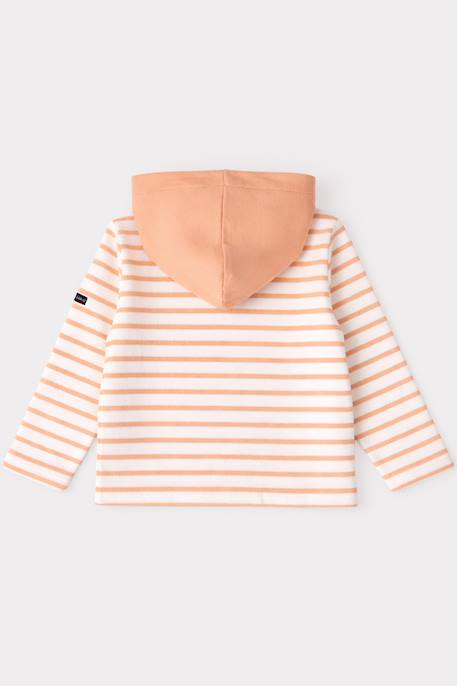 Marinière à capuche en coton épais enfant Blanc/ peach nectar+Blanc/pool blue 2 - vertbaudet enfant 