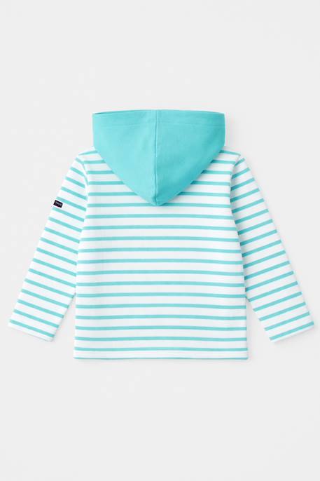 Marinière à capuche en coton épais enfant Blanc/ peach nectar+Blanc/pool blue 4 - vertbaudet enfant 