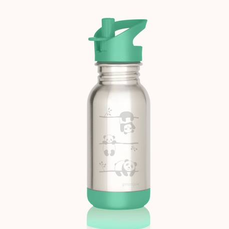 Gourde en inox 400 ml loopy pandas Nature Vert 1 - vertbaudet enfant 