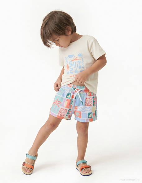 Bébé-Maillot de bain, accessoires de plage-Short de bain avec imprimé coloré et cordon de serrage