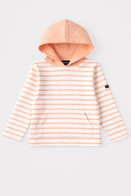 Marinière à capuche en coton épais enfant Blanc/ peach nectar+Blanc/pool blue 1 - vertbaudet enfant 