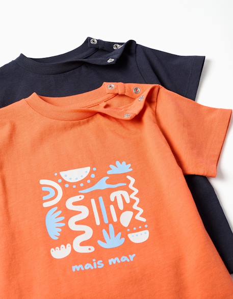 Lot de 2 t-shirts en coton avec imprimés d'été Bleu clair+Orange sombre 7 - vertbaudet enfant 