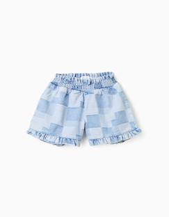 Short en jean à carreaux et ourlets à volants  - vertbaudet enfant