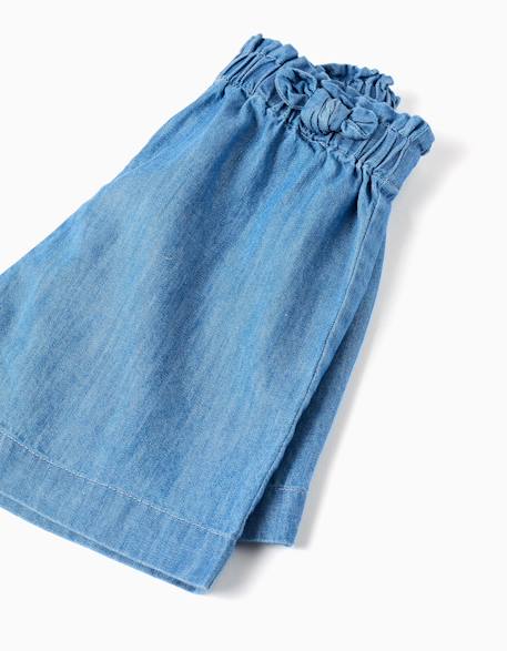 Short paperbag en jean avec nœud décoratif Bleu clair 4 - vertbaudet enfant 