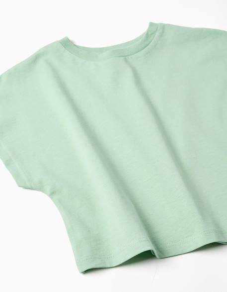 T-shirt court en coton Blanc+Vert clair 7 - vertbaudet enfant 