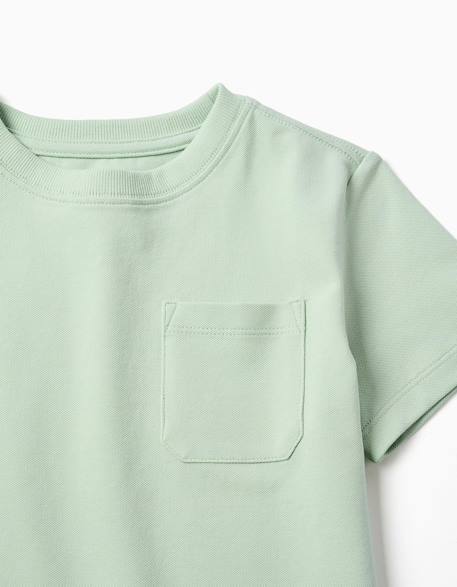 T-shirt en coton piqué avec poche Blanc+Vert clair 7 - vertbaudet enfant 