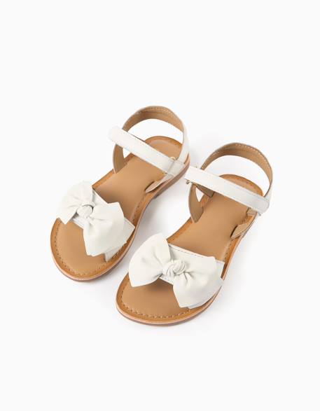 Sandales en cuir avec nœud décoratif Blanc+Rose clair 2 - vertbaudet enfant 