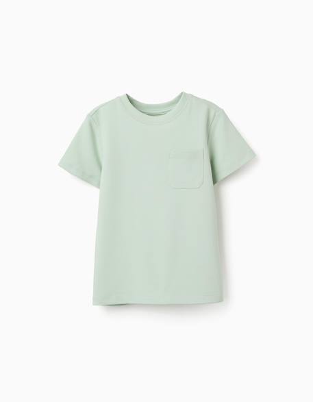 T-shirt en coton piqué avec poche Blanc+Vert clair 5 - vertbaudet enfant 