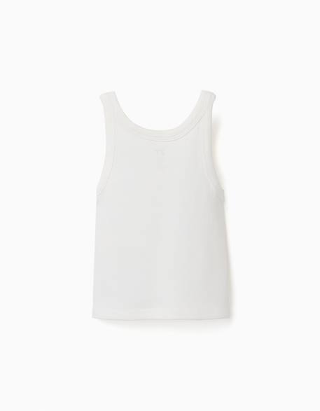 Débardeur en coton côtelé Blanc+Rose 2 - vertbaudet enfant 