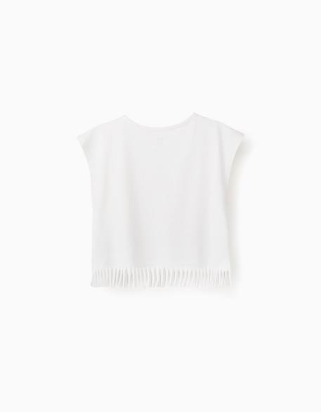 T-shirt en coton avec imprimé fleurs et franges Blanc 3 - vertbaudet enfant 