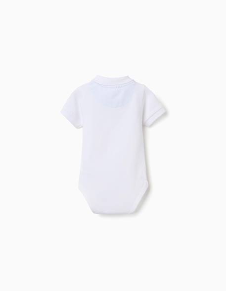 Body polo en coton à manches courtes Blanc+Bleu foncé 2 - vertbaudet enfant 